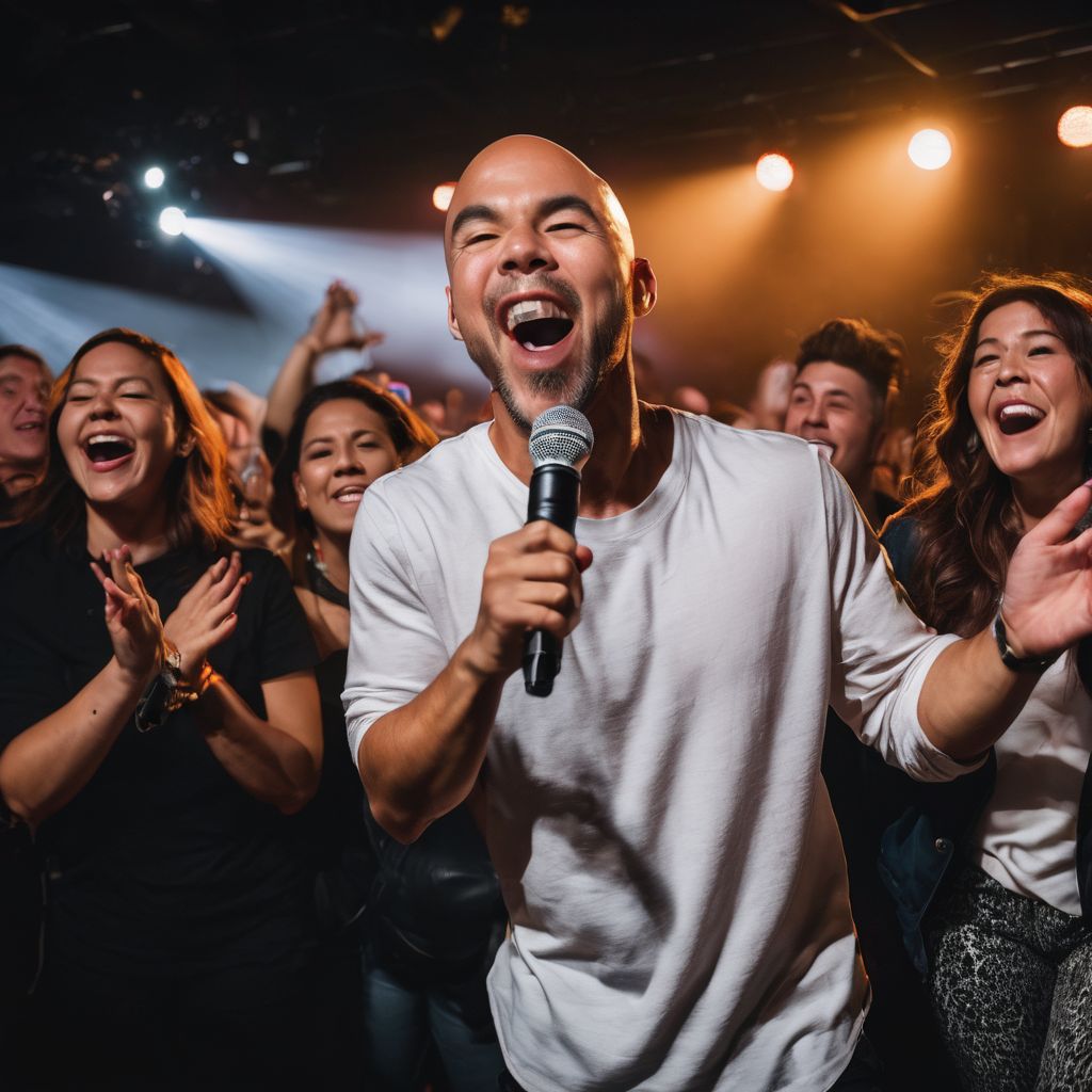 An audience enjoying a comedy show performance by Jo Koy.