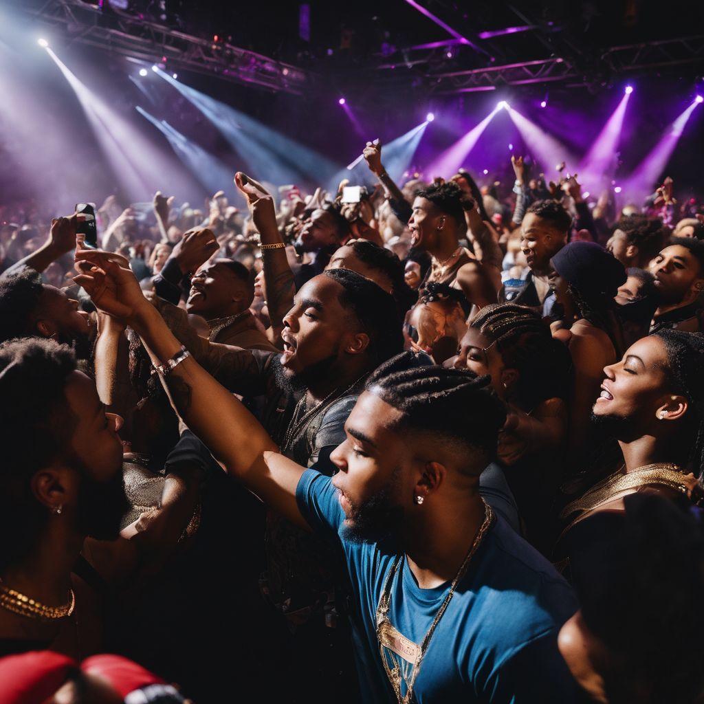 A lively Kevin Gates concert with a diverse and energetic crowd.