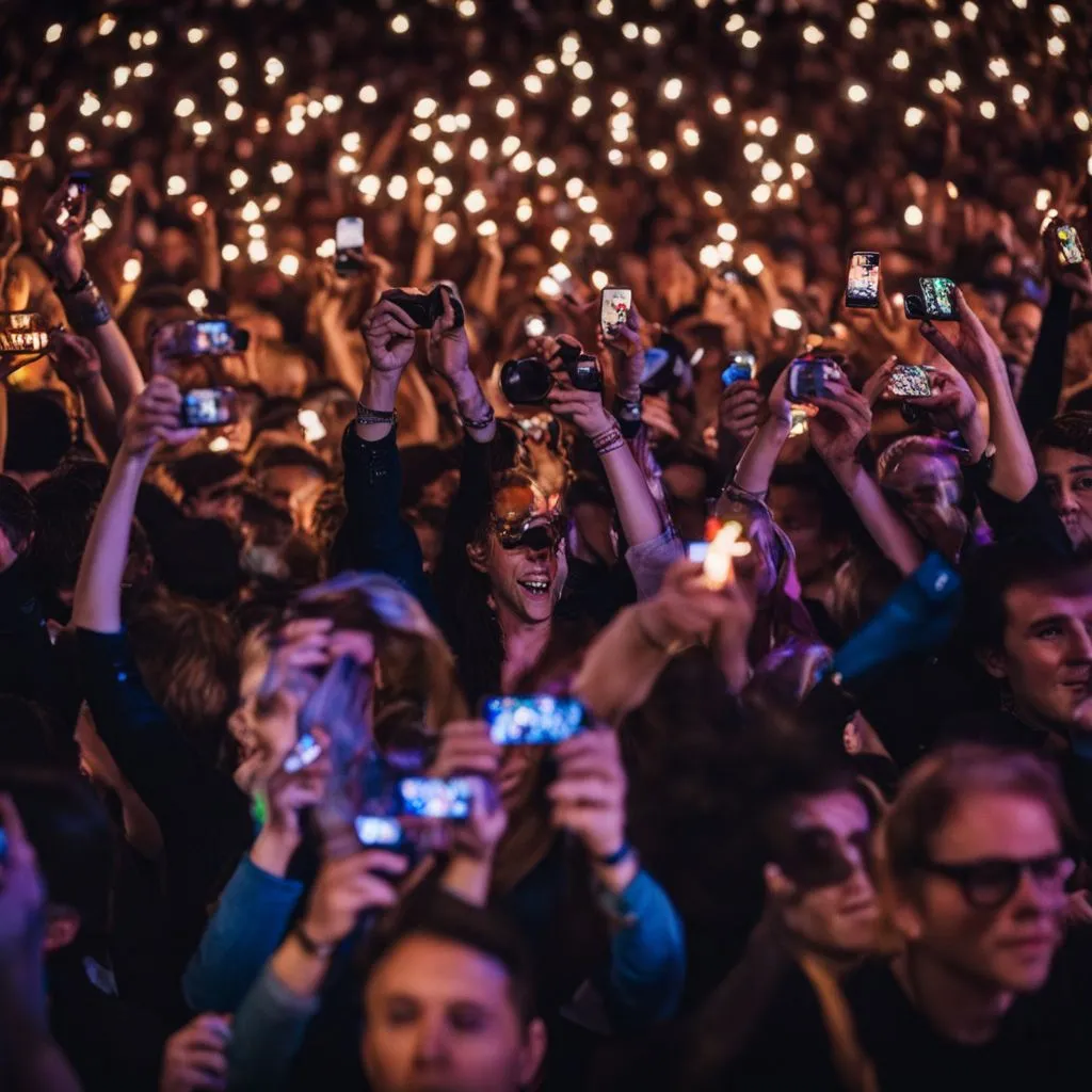 Fans holding up lighters and smartphones at a Keane concert.