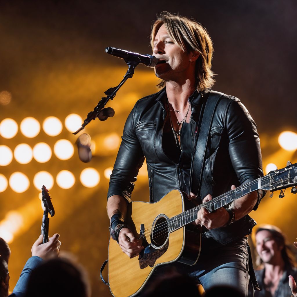 Keith Urban performing on stage with an excited crowd at a concert.