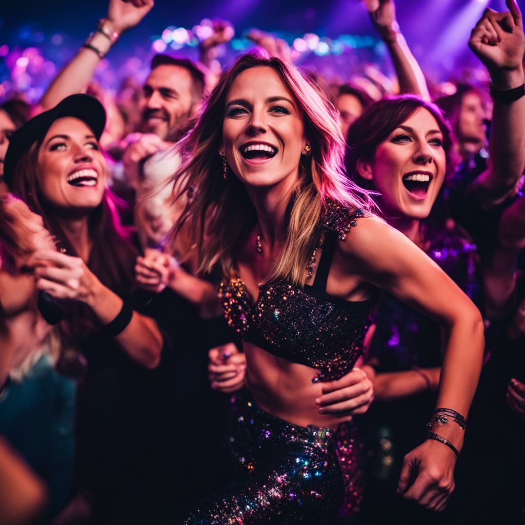 Fans enthusiastically cheer and dance at a Keith Urban concert.