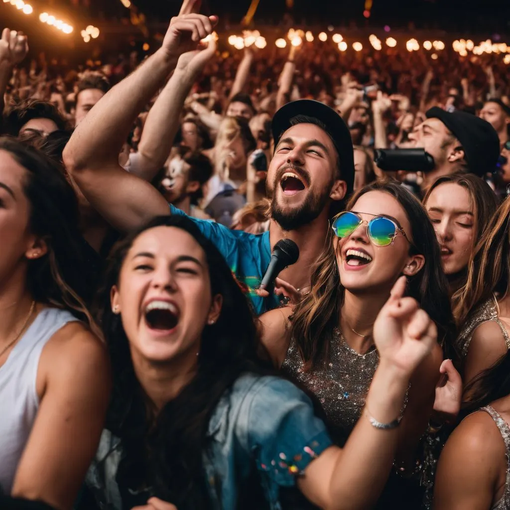 Group of excited fans enjoying a LANY concert.