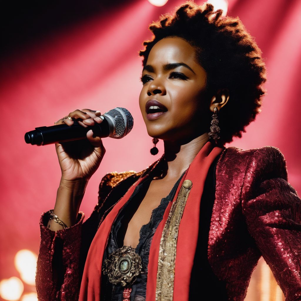 Lauryn Hill performing live in front of an enthusiastic audience.