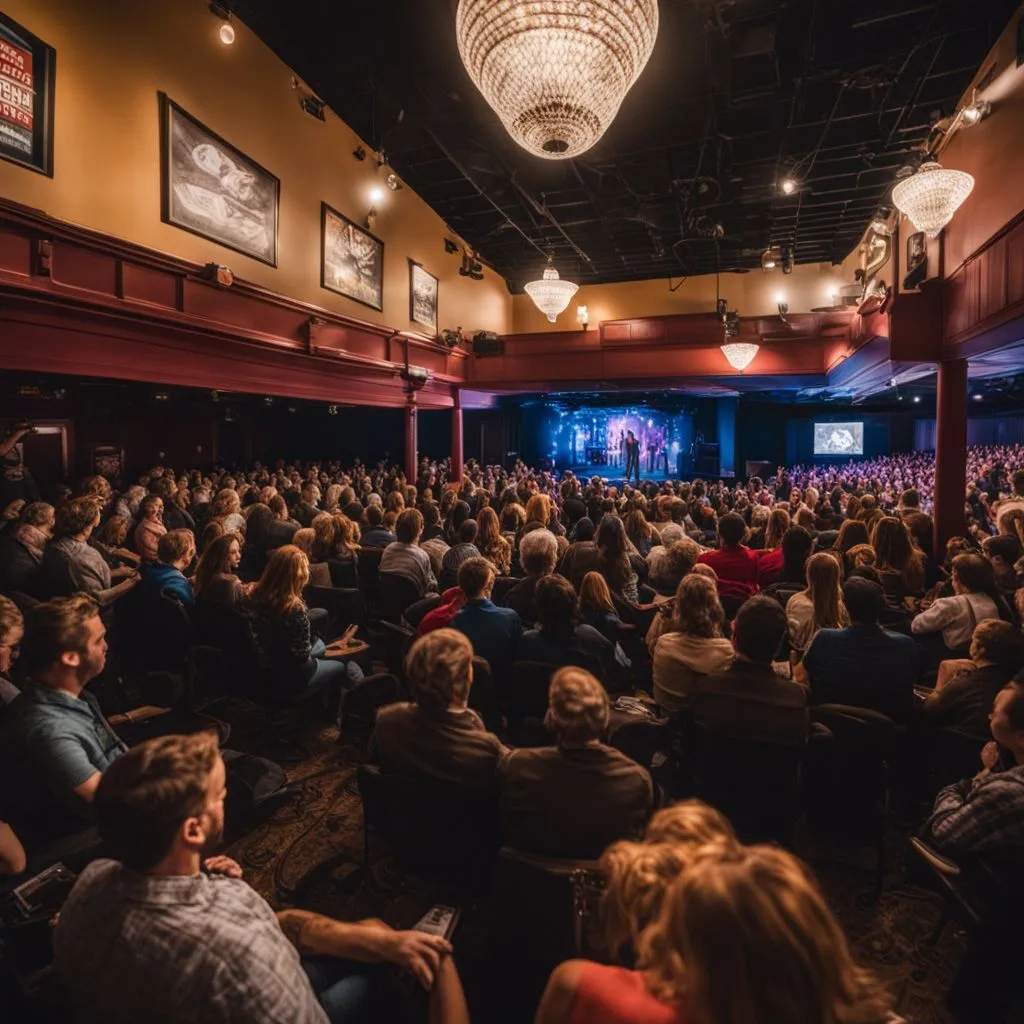 A packed comedy venue in Wichita Falls, TX with a bustling atmosphere.
