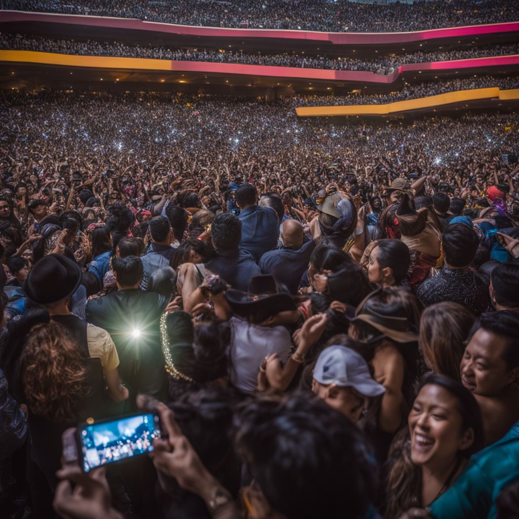 Passionate fans celebrating at a Los Tigres Del Norte concert.