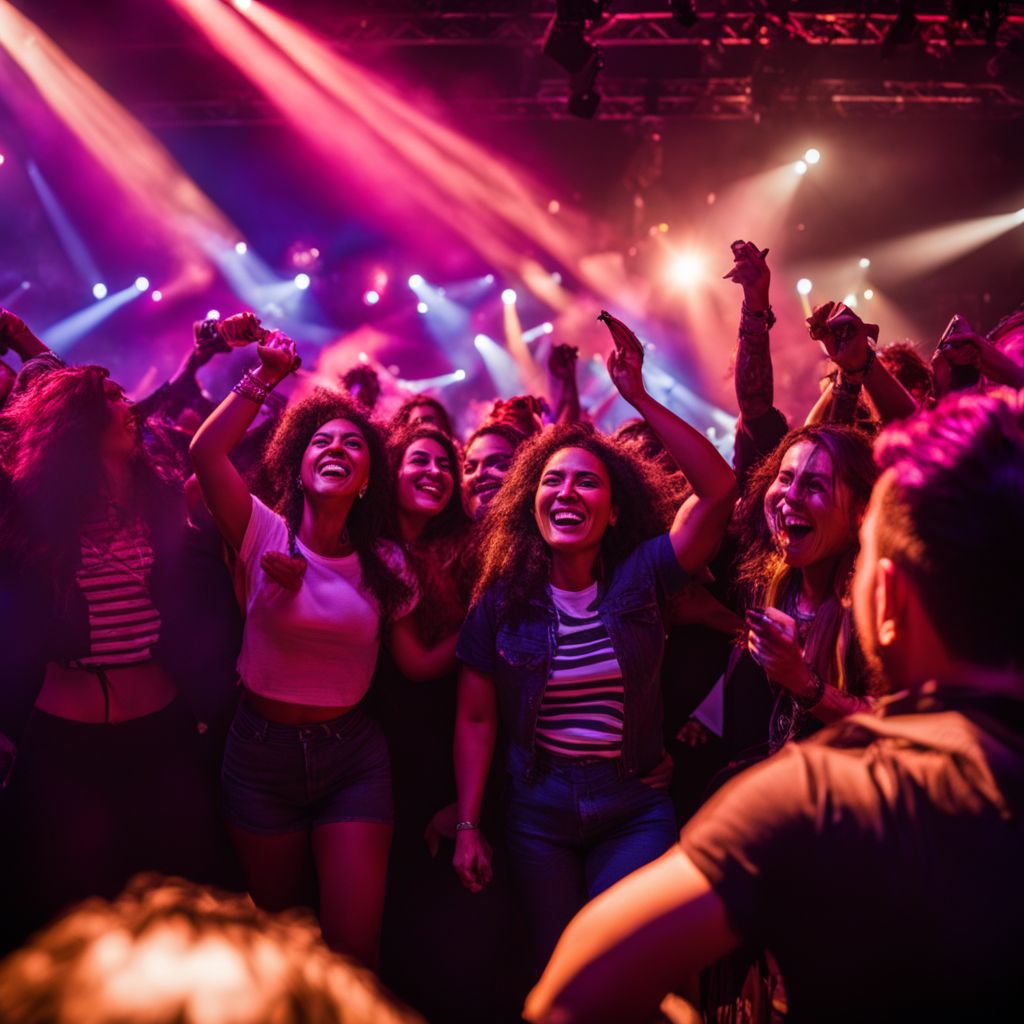 Concertgoers embrace and dance at a Los Temerarios concert.