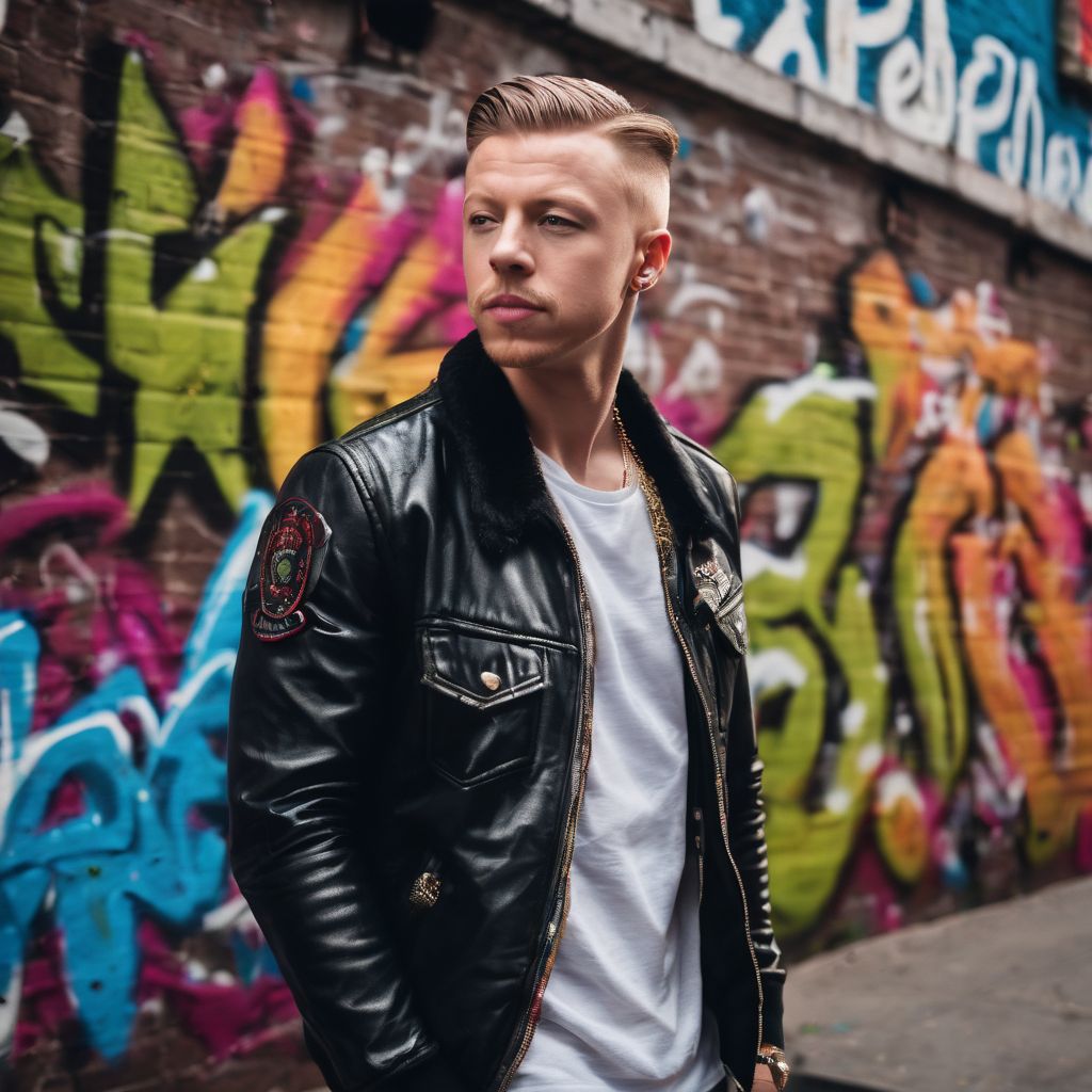 Graffiti inspired by Macklemore on city wall with diverse faces.
