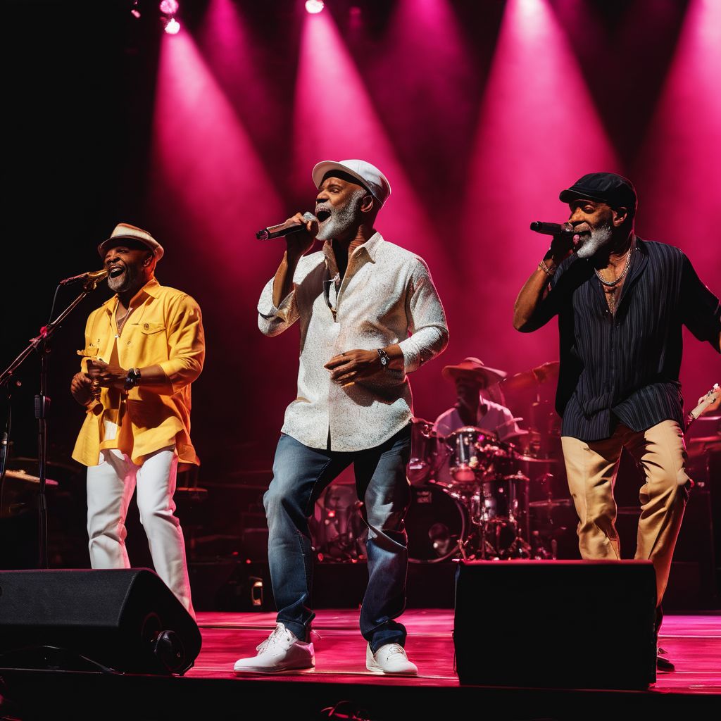 Members of Maze and Frankie Beverly performing live on stage.