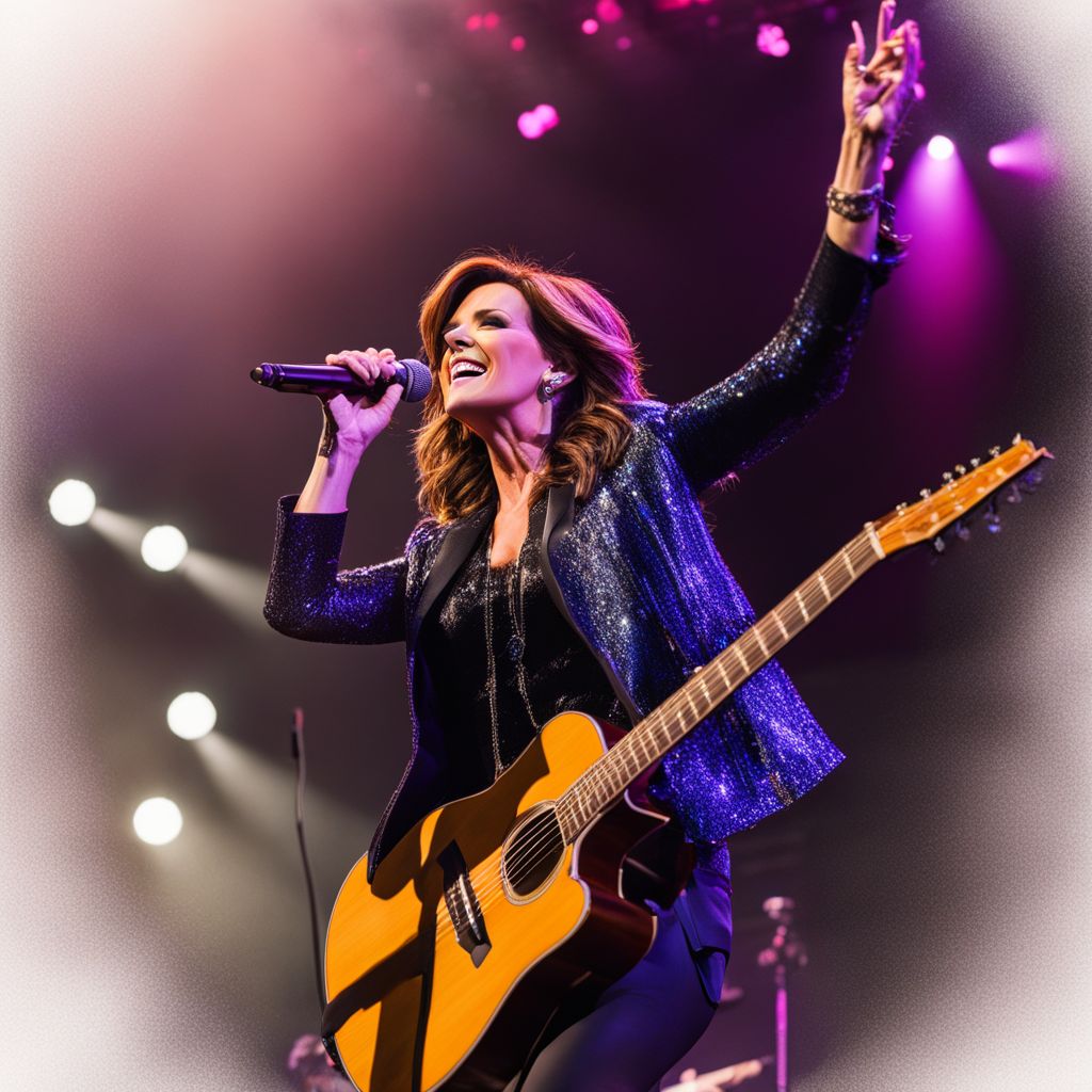 Martina McBride performing on stage with a lively crowd cheering.