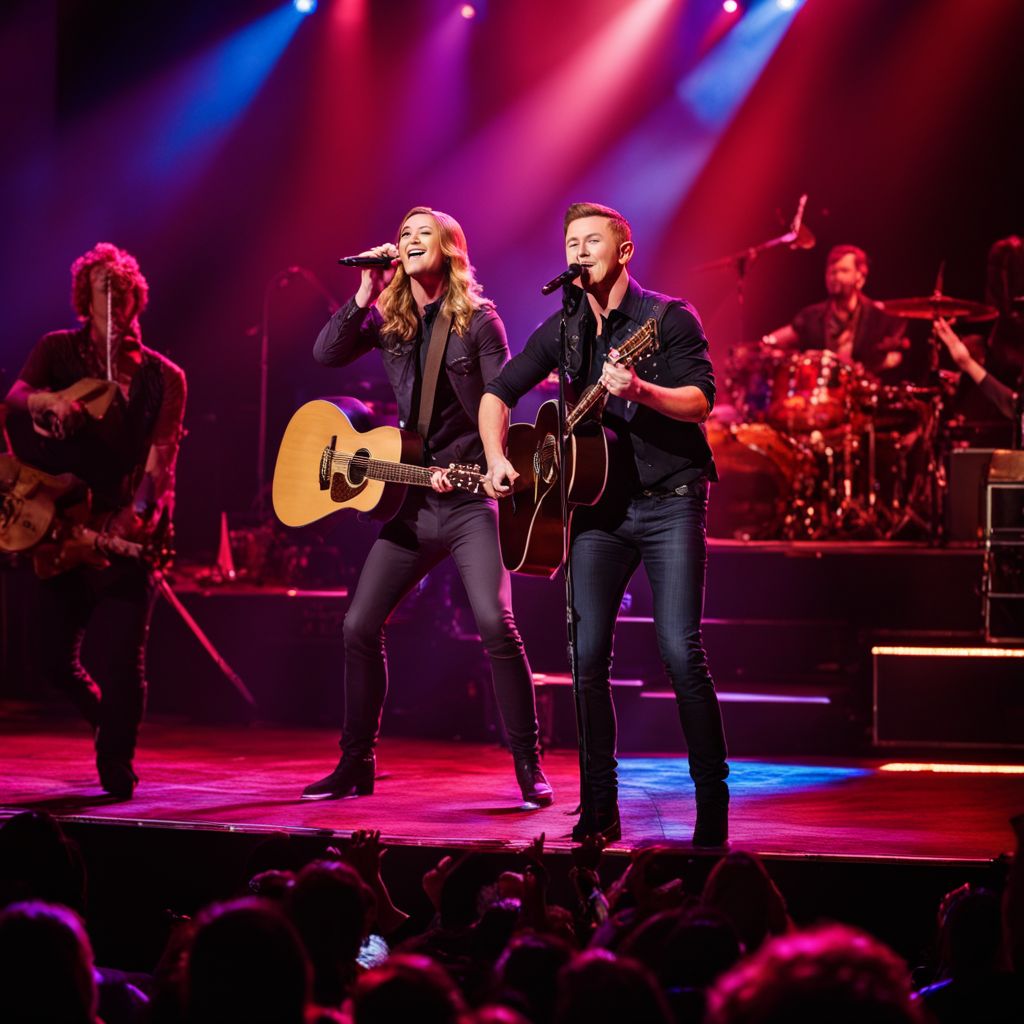 Scotty McCreery performing at Ryman Auditorium in front of lively crowd.