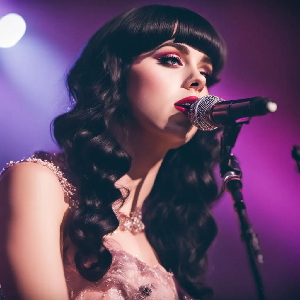 Melanie Martinez performing at a packed concert venue with vibrant energy.