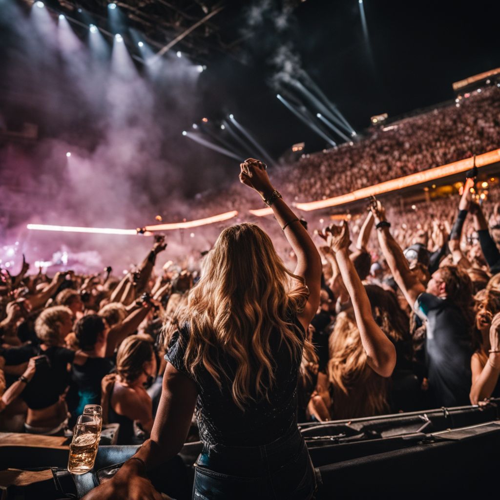 A lively crowd sings and cheers at a Miranda Lambert concert.