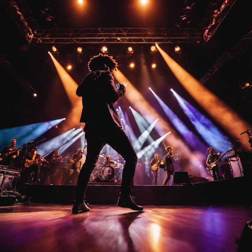 Nate Smith performing on stage in various outfits under bright lights.