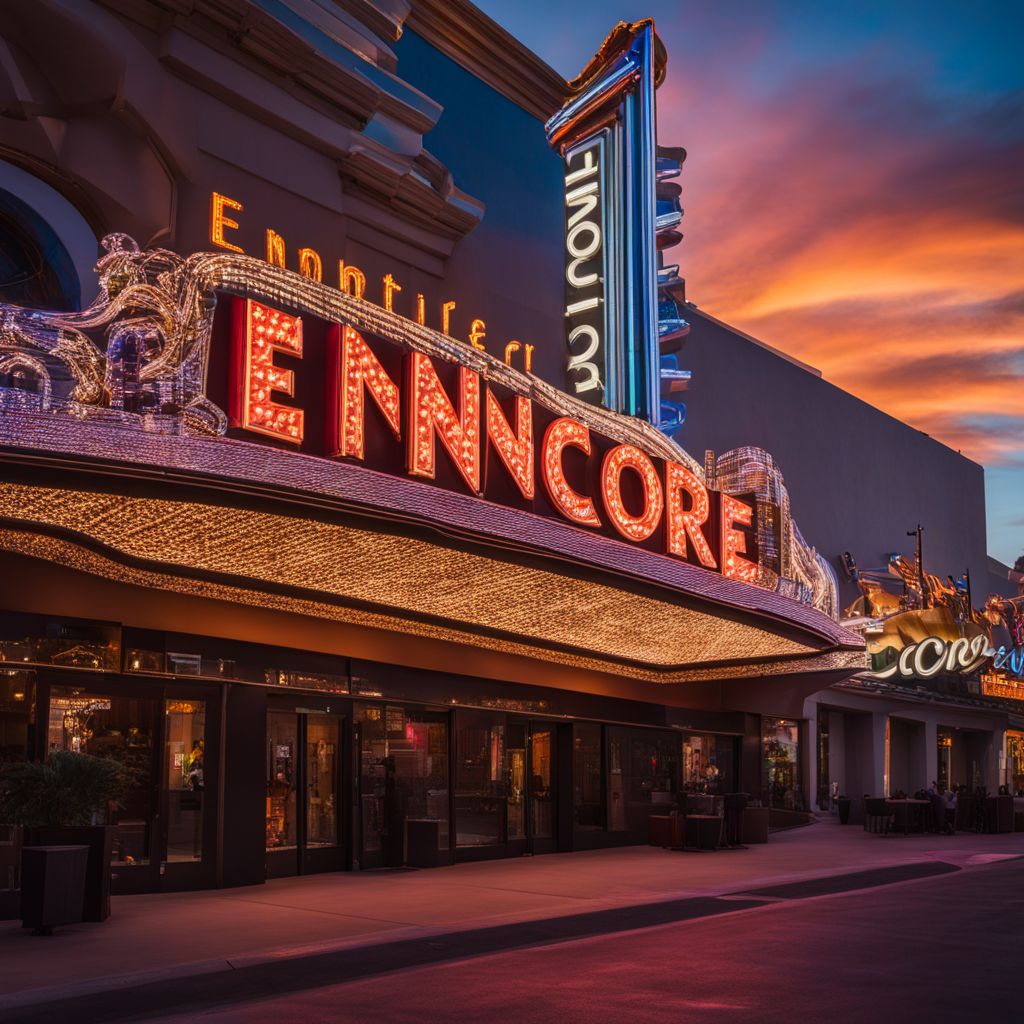 A photo of The Encore Theater at sunset in Las Vegas.