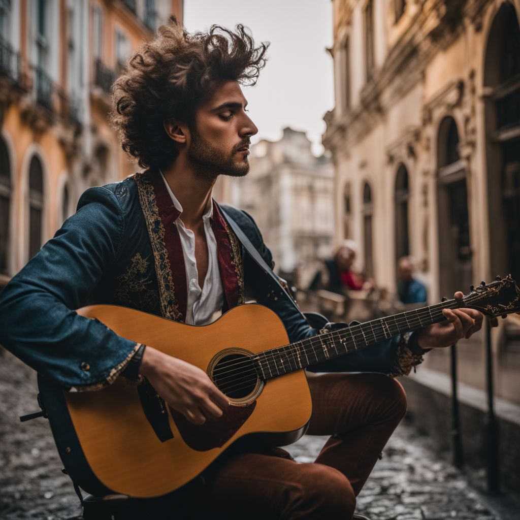 Noah Kahan performing with a guitar in a historic European venue.