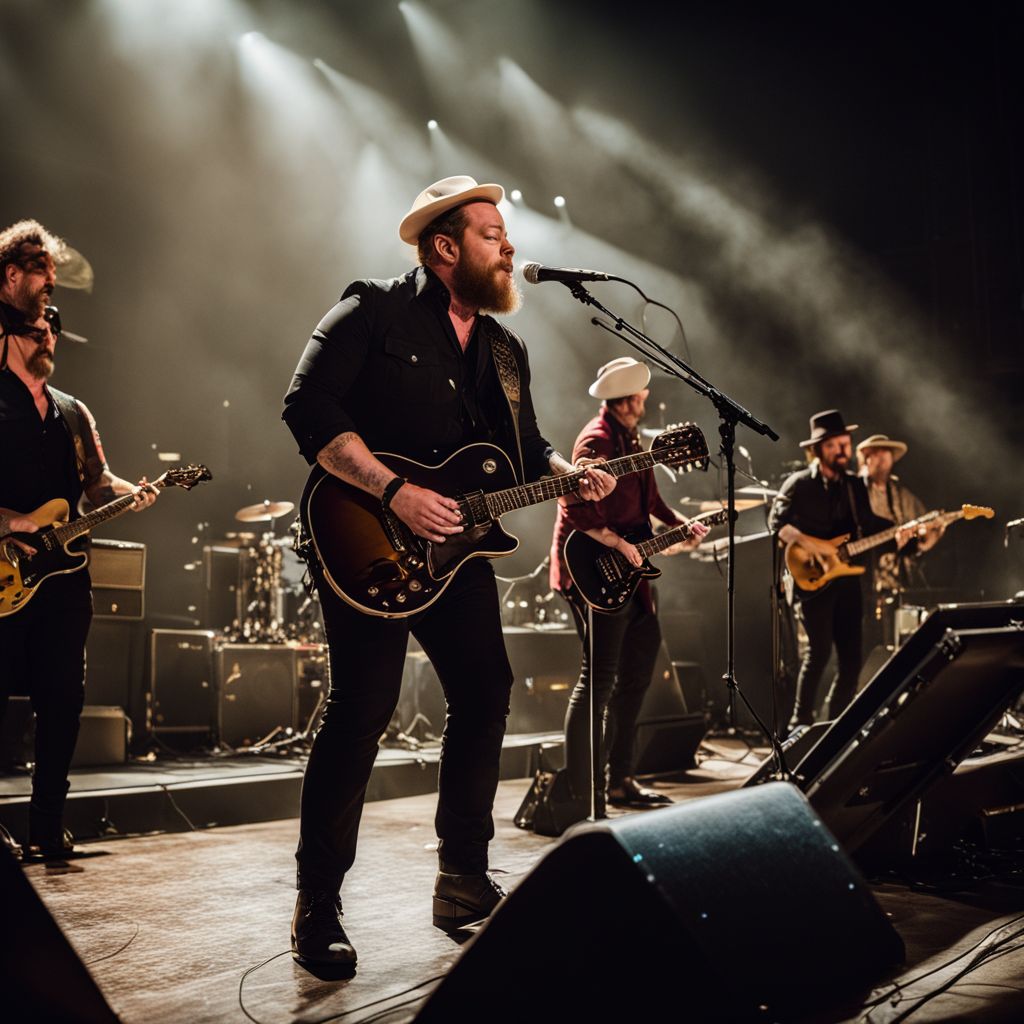 Nathaniel Rateliff & The Night Sweats performing on stage at a concert.