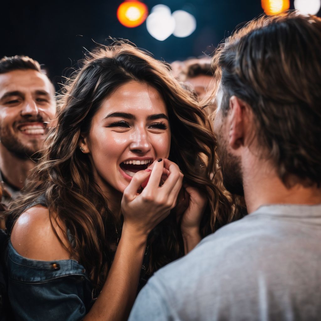 A group of emotional fans embracing and crying during a concert.