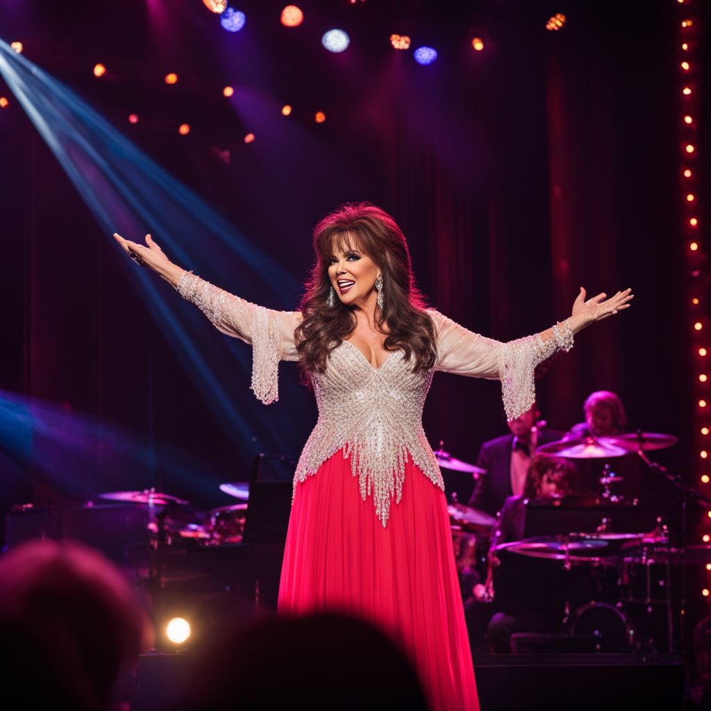 Marie Osmond performing on stage at the Maryland Theatre, engaging with the audience.