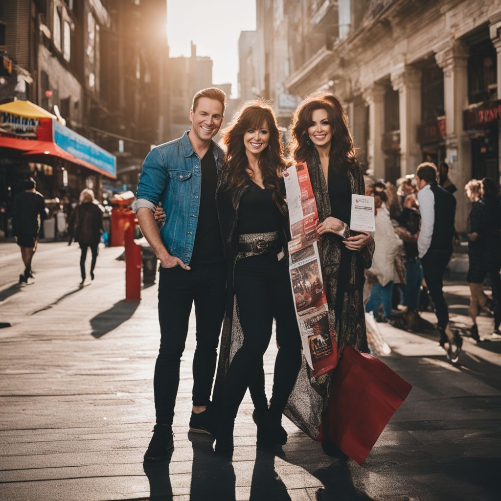 A couple excitedly holds Marie Osmond concert tickets in front of a Ticketmaster website.