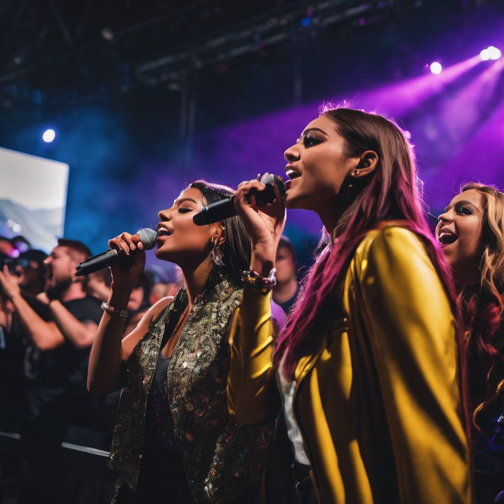 Diverse group of fans singing along at Pentatonix concert.