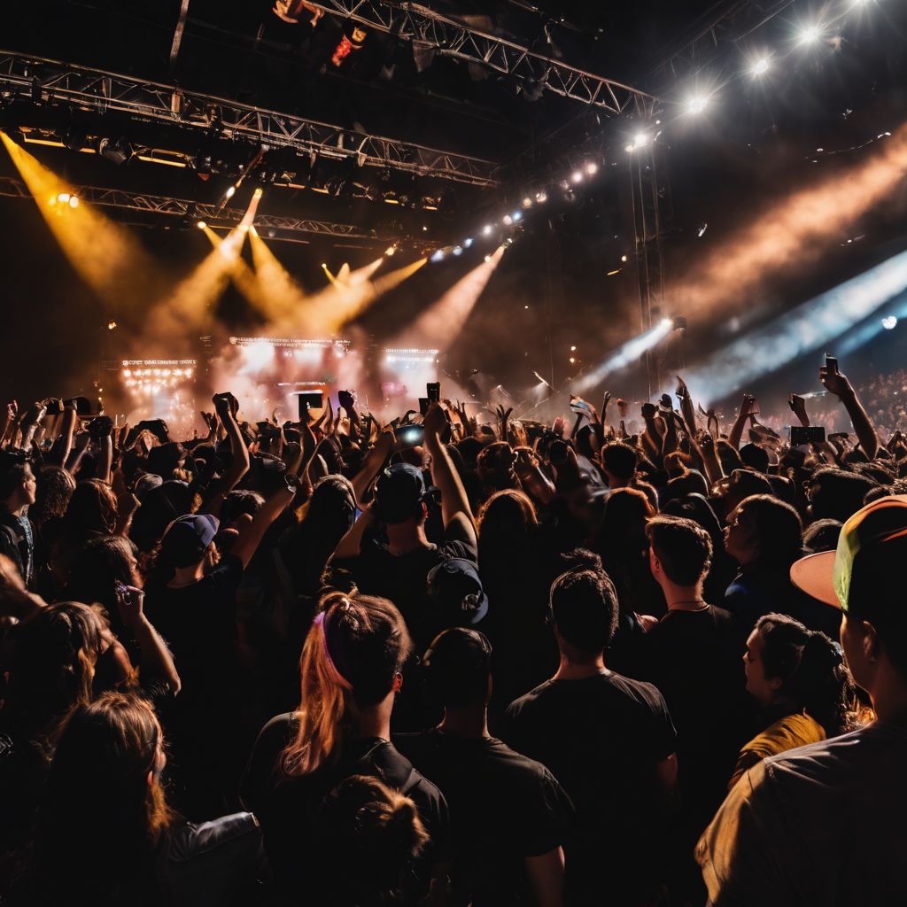 A lively crowd enjoying a Pierce The Veil concert.