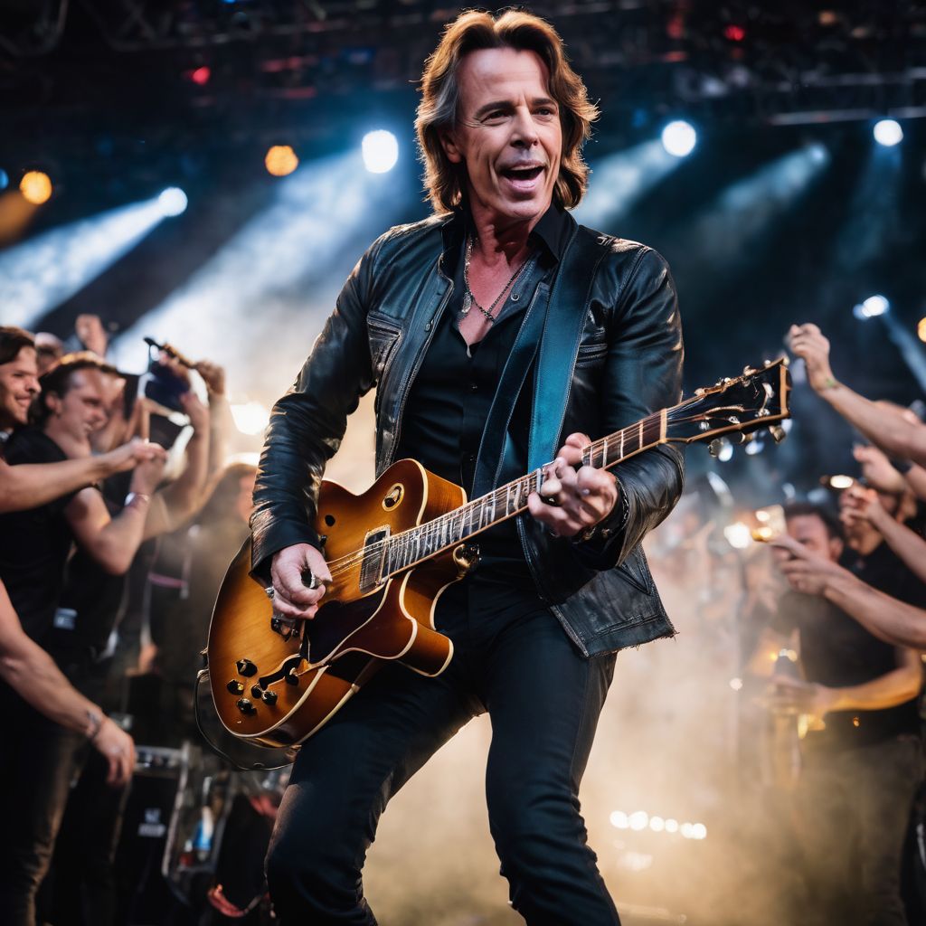 Rick Springfield performing live at a music festival surrounded by enthusiastic fans.