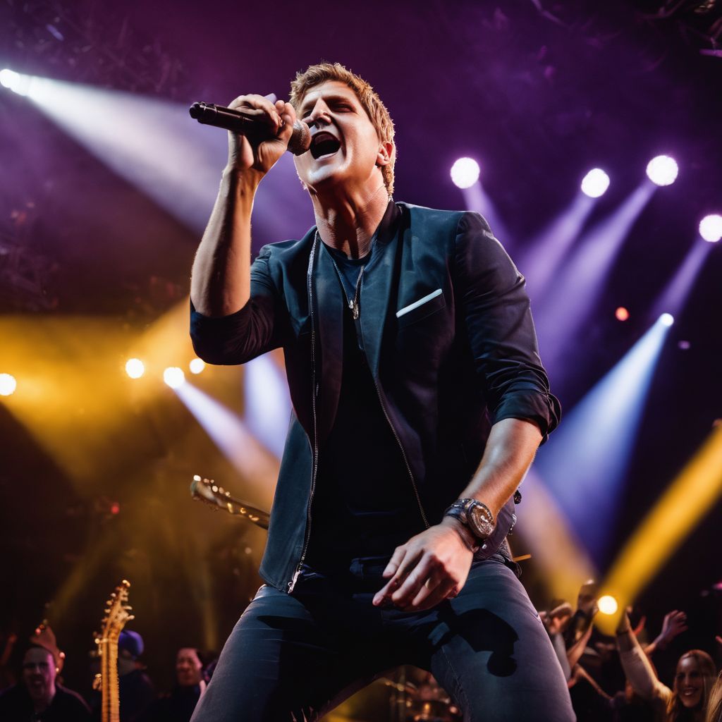 Rob Thomas performing live on stage with cheering fans in concert.