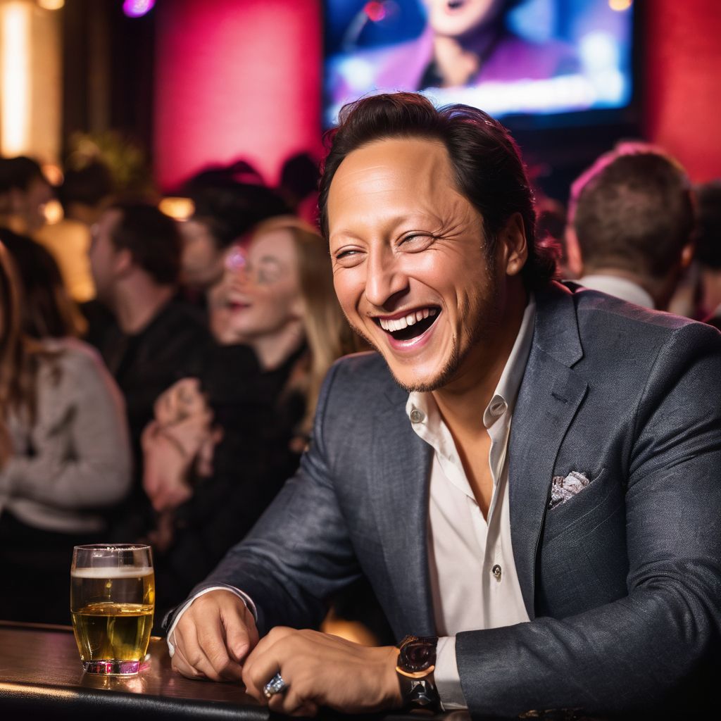 Rob Schneider shares a laugh with fans at a comedy club.