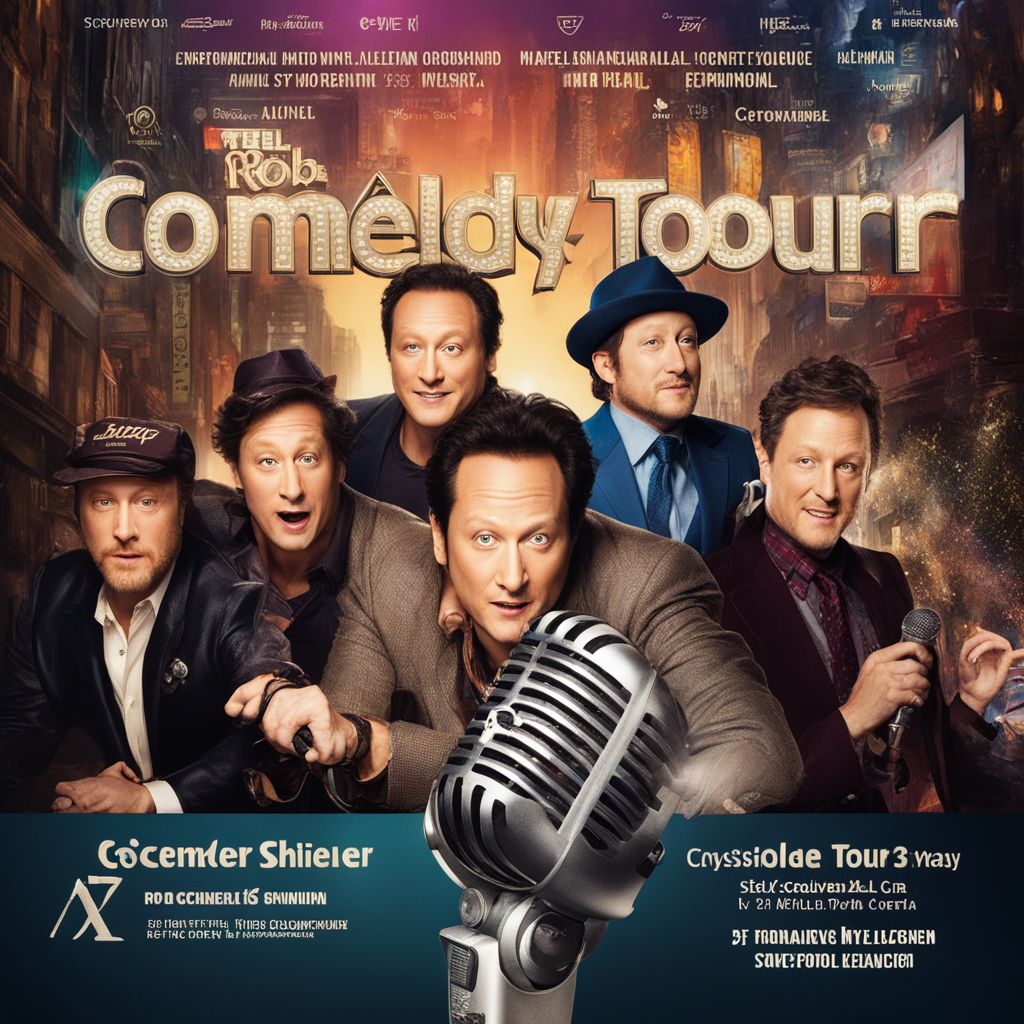 A poster for Rob Schneider's comedy tour featuring a vintage microphone.