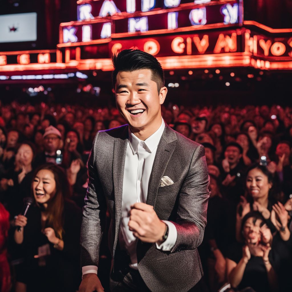 Ronny Chieng performing at Radio City Music Hall in front of a cheering audience.