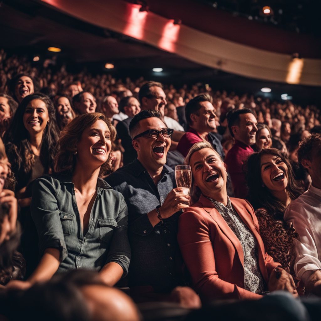 Diverse audience enjoying Russell Peters' comedy show.