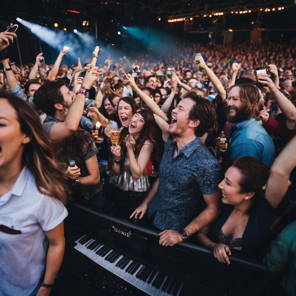 A jubilant crowd sings along at a Silversun Pickups concert.