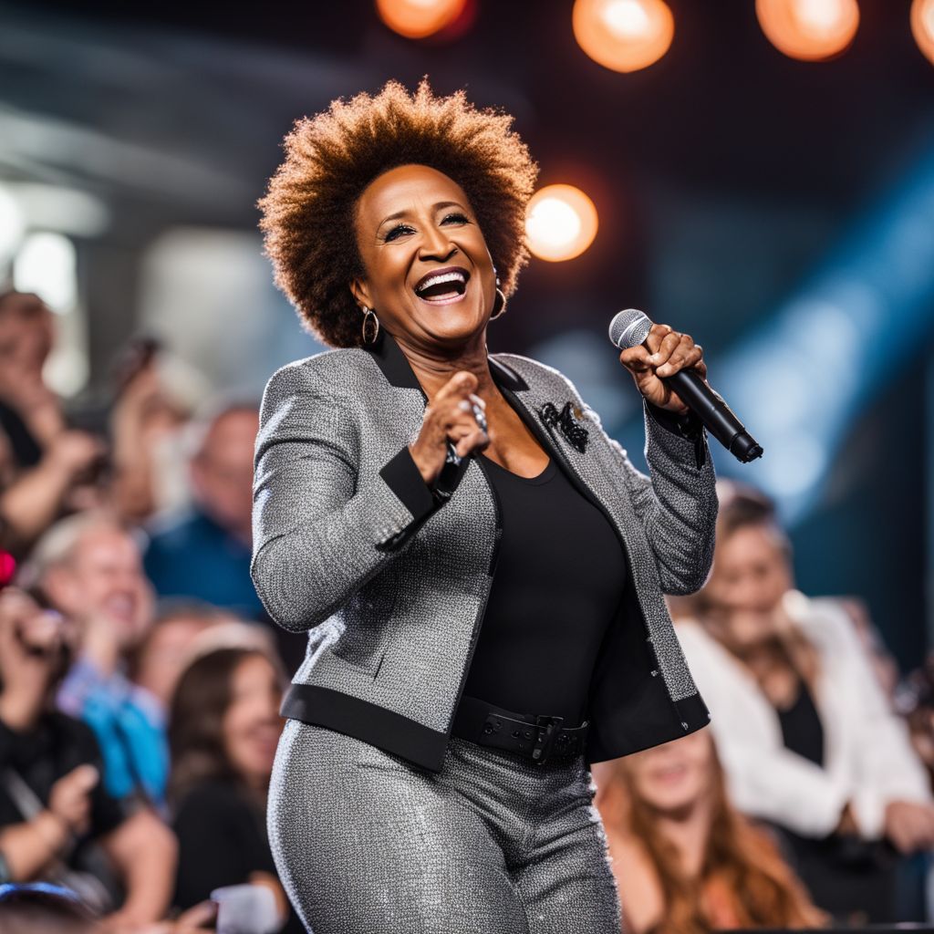 Wanda Sykes performing on stage in front of a cheering crowd.