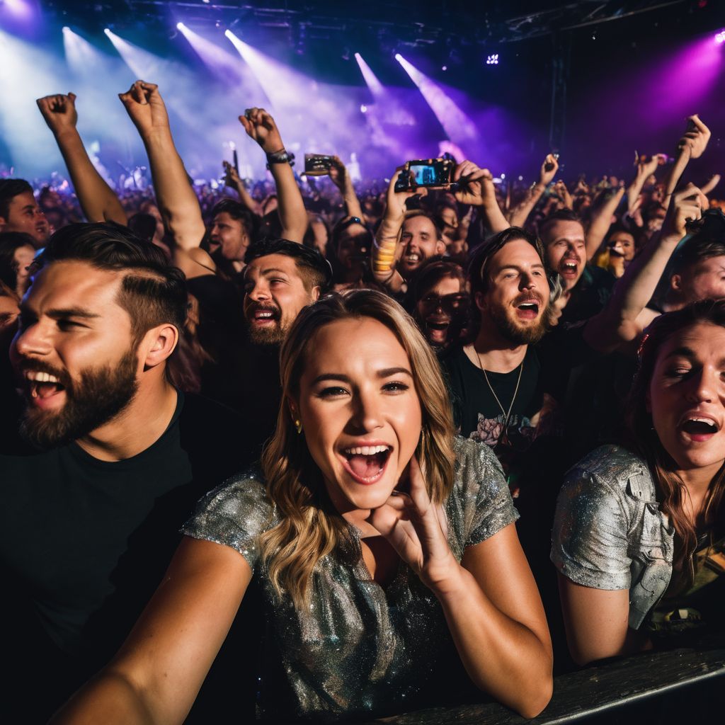 A crowd of fans cheering at a Silverstein concert.
