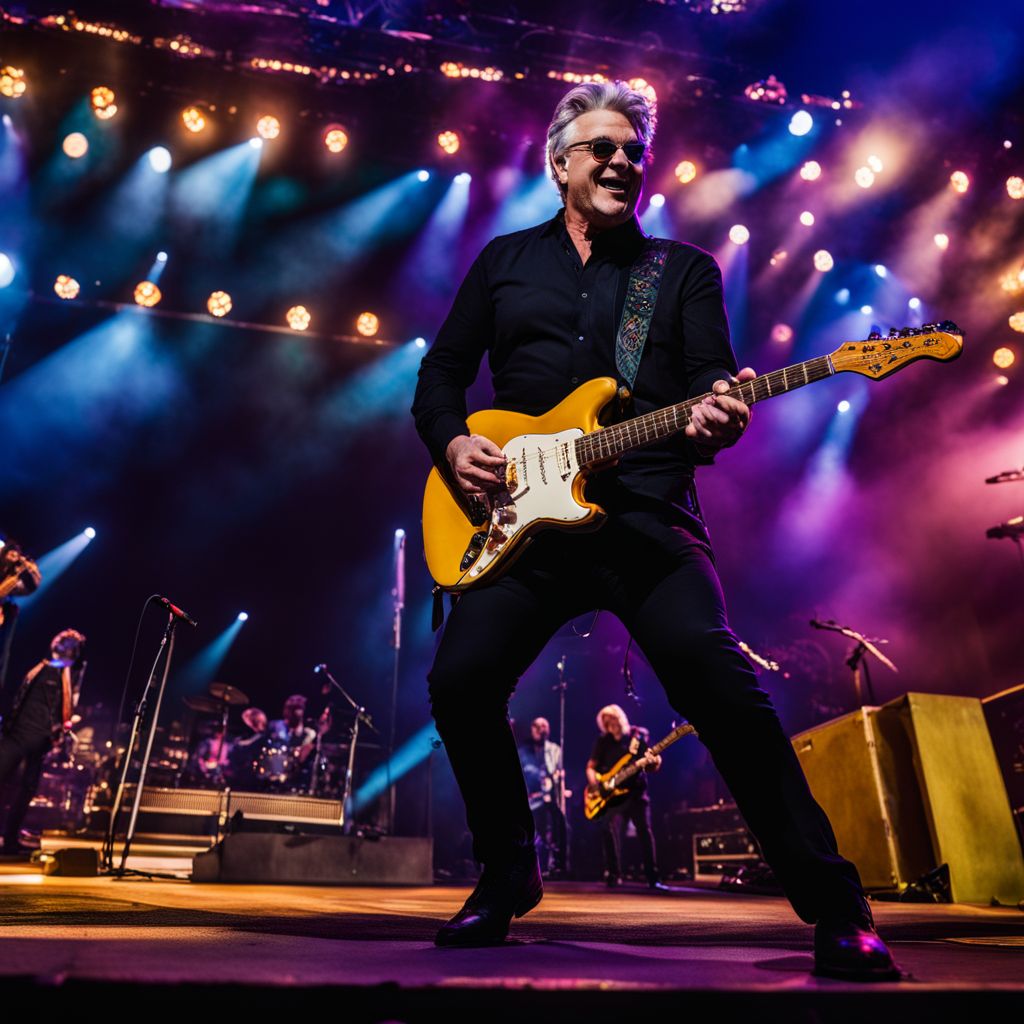 Steve Miller Band performing at a vibrant stadium concert.