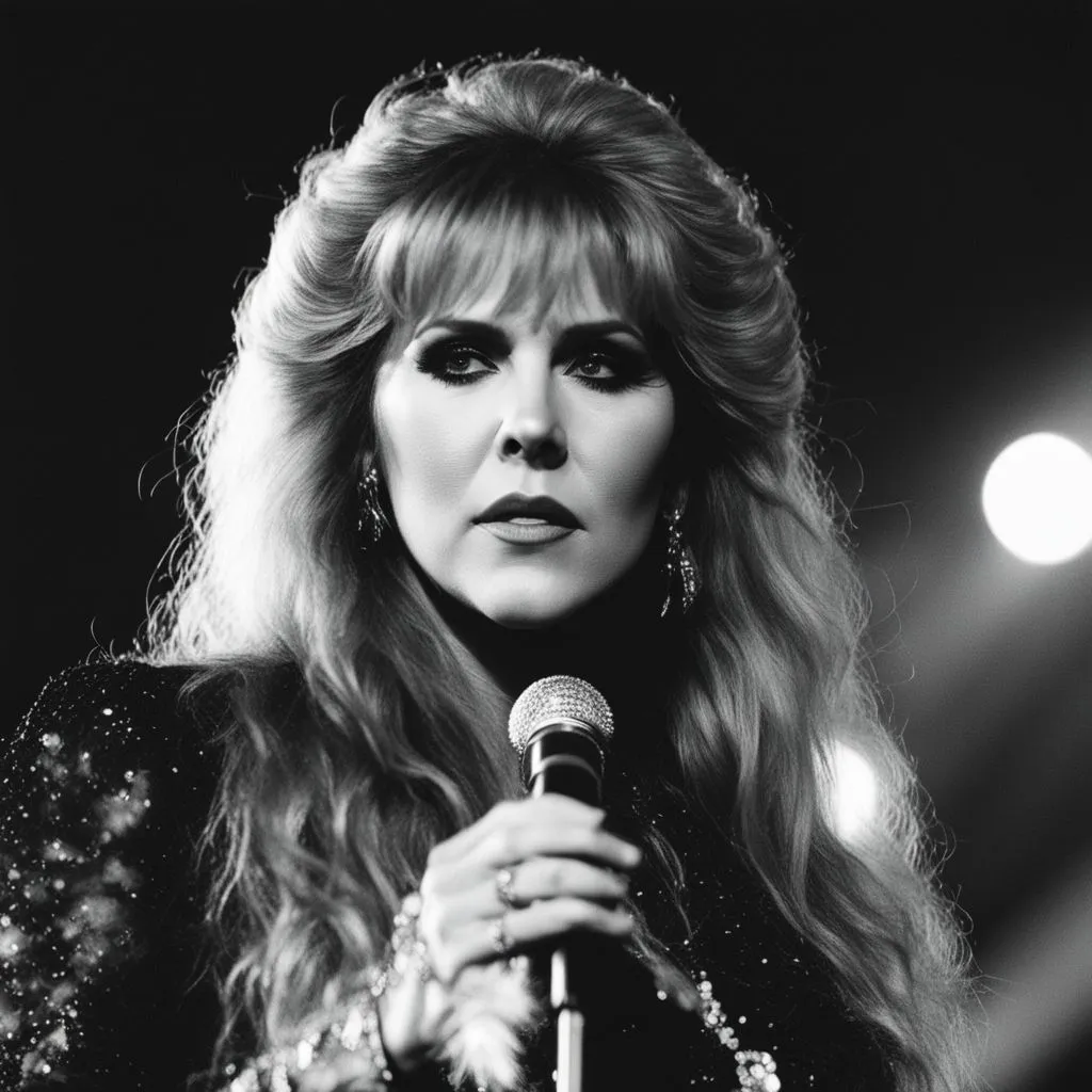 Stevie Nicks performing live on stage at a concert venue.