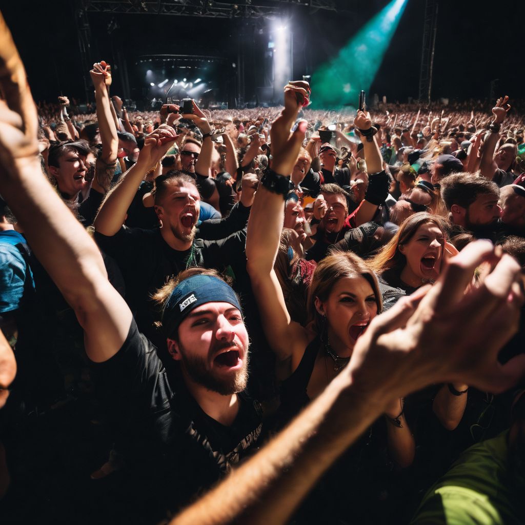 Passionate fans at a dynamic Static-X concert captured in detailed photography.