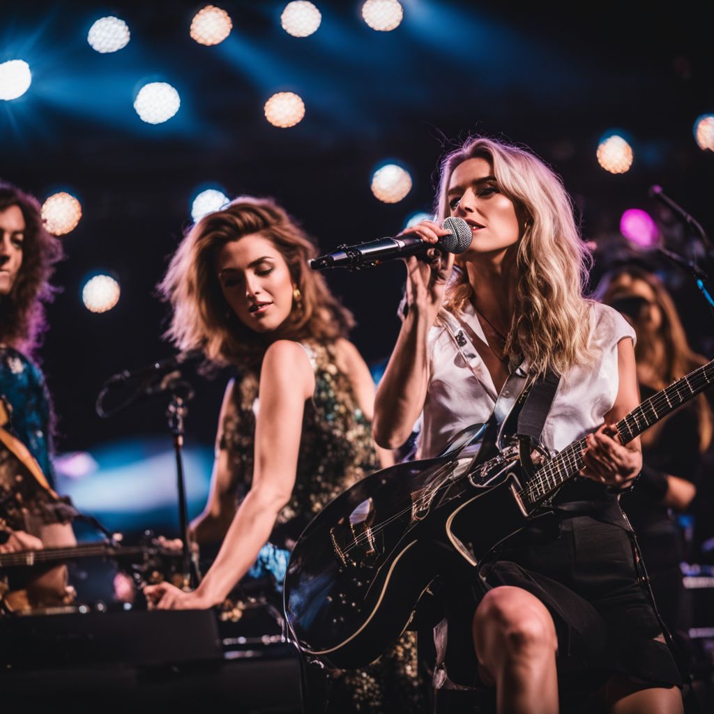 The Beaches performing live at a vibrant music festival with diverse crowd.