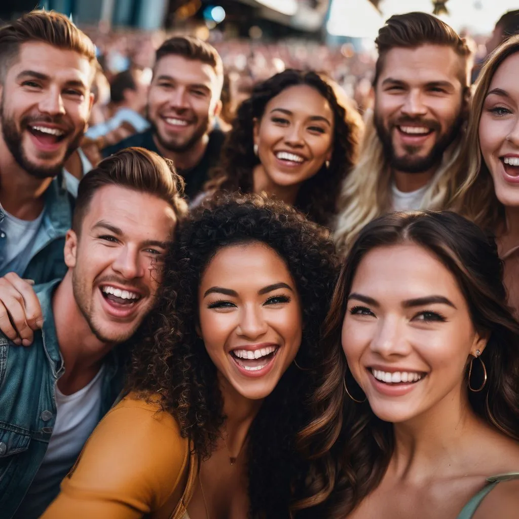 A diverse group of fans laughing at a Theo Von comedy show.