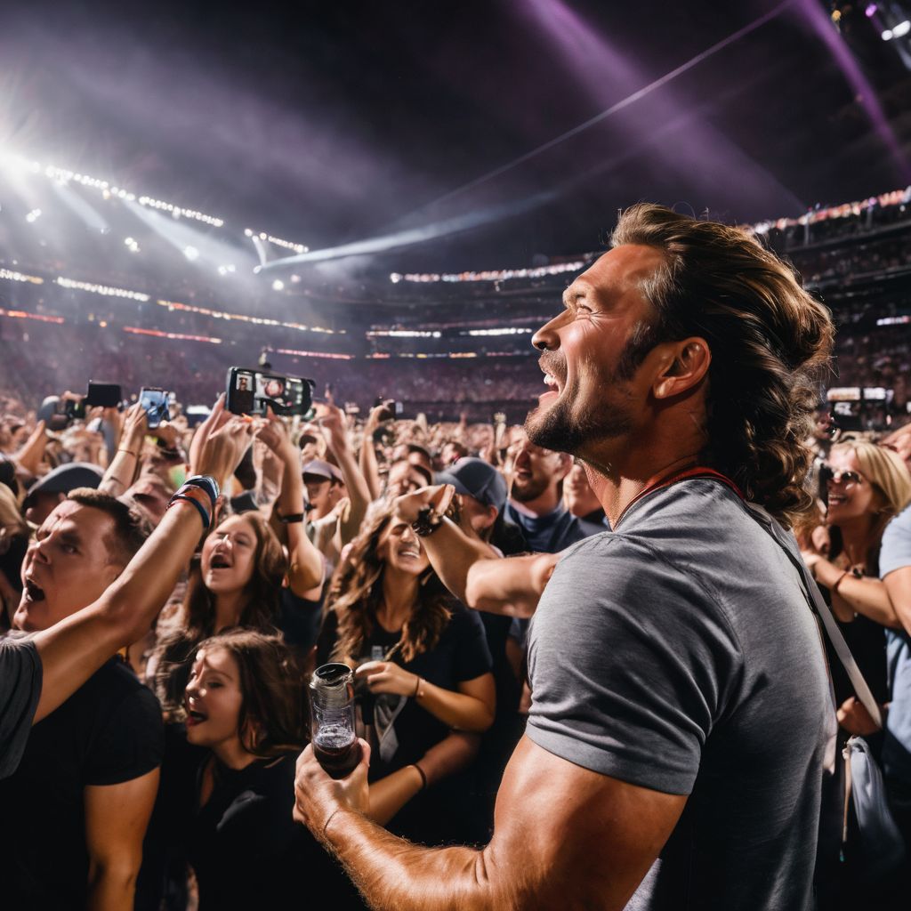 An enthusiastic audience cheers at a Tim McGraw concert.