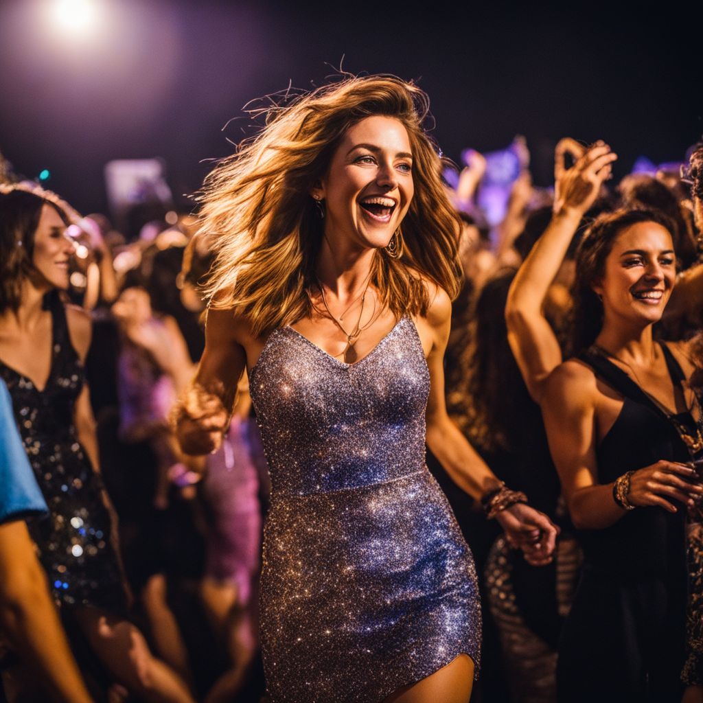 A diverse crowd dancing under the starry night at California Vibrations festival.