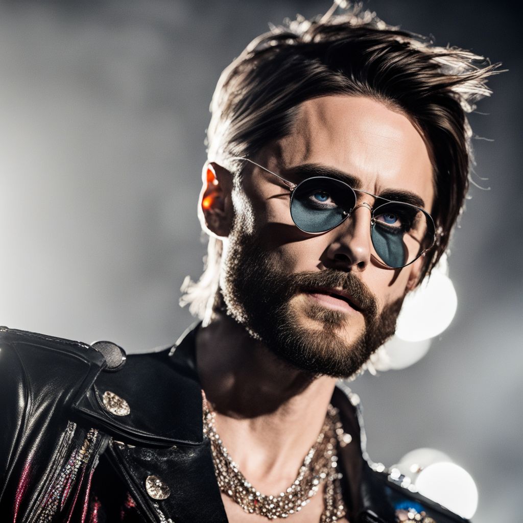 Jared Leto performing at a rock concert with Thirty Seconds to Mars.