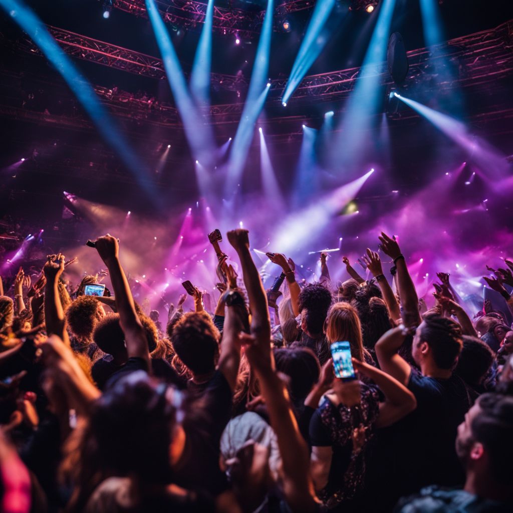Excited fans in a packed concert venue enjoying the vibrant atmosphere.