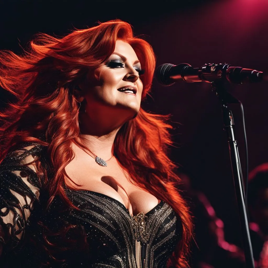 Wynonna Judd performing on grand stage surrounded by adoring fans.