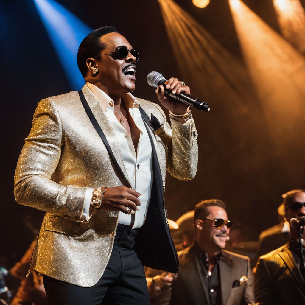 Charlie Wilson performing on stage in front of a lively crowd.