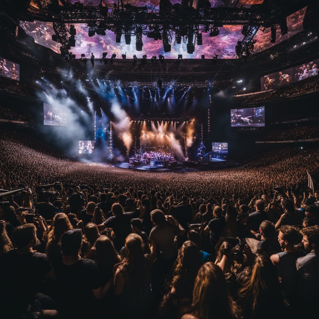 A packed concert arena during a Zac Brown Band performance with diverse audience.