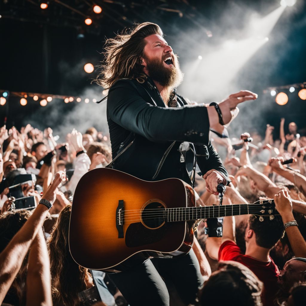Zach Williams performing at a music festival with a cheering crowd.