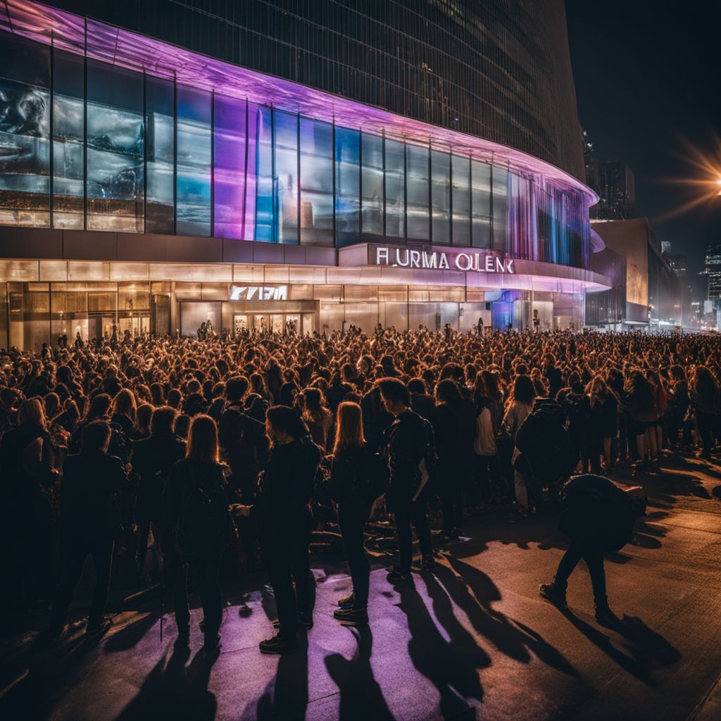 A crowd of fans eagerly waiting outside a concert venue.