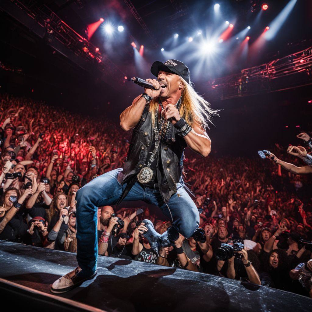 Bret Michaels performs live on stage with a lively and diverse crowd.