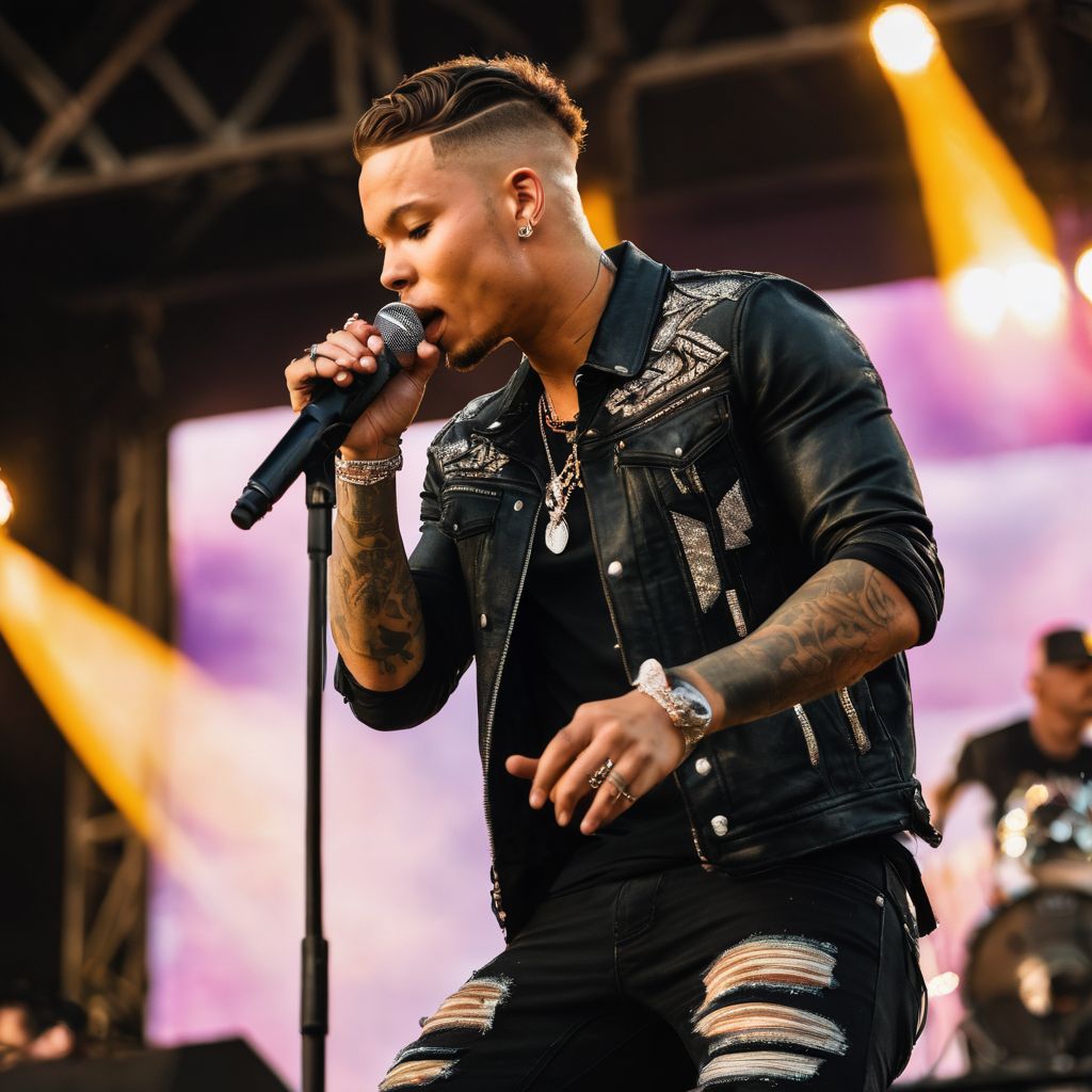 Kane Brown performing at a lively outdoor country music festival.